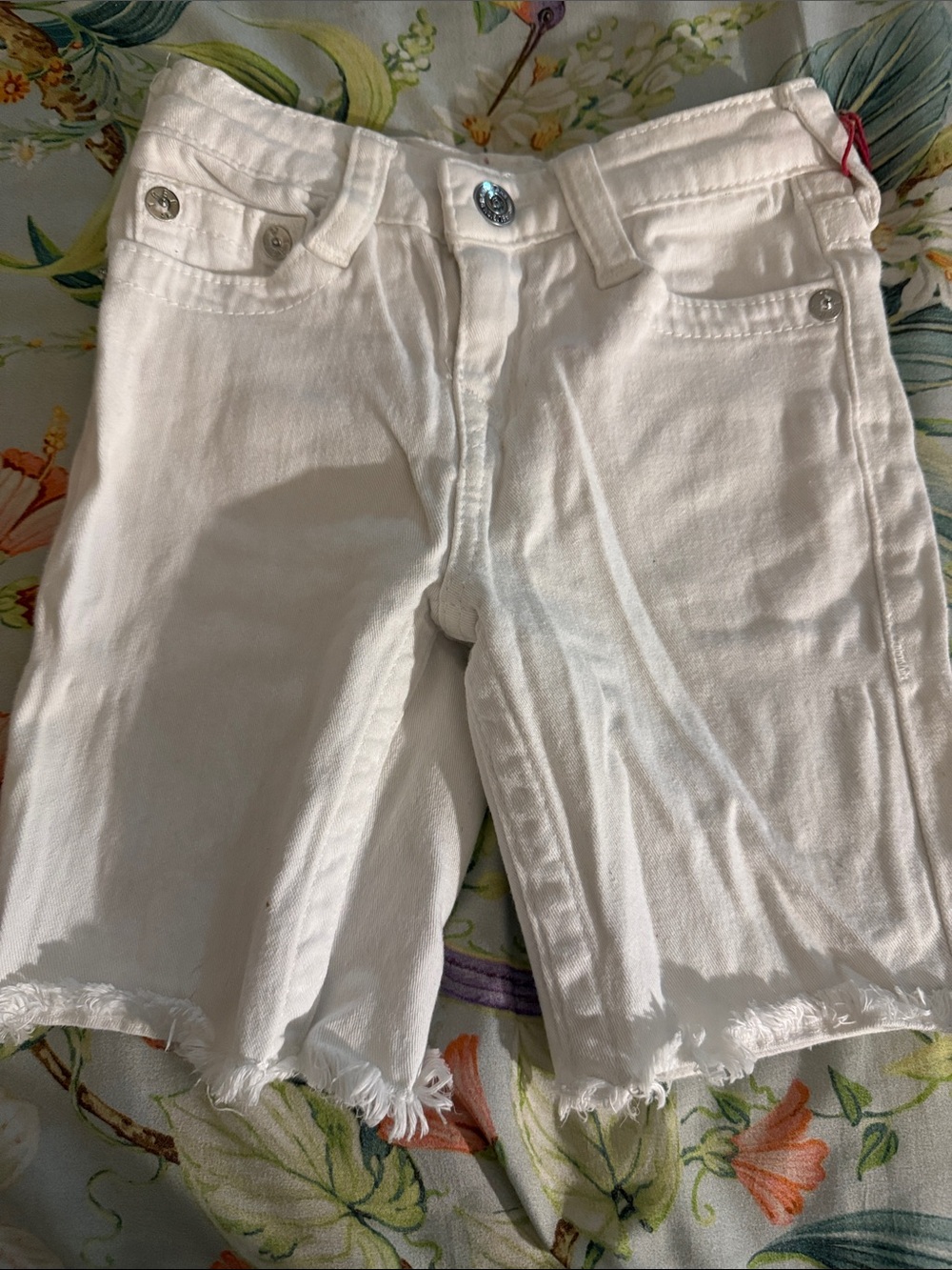 True Religion White Frayed Hem Denim Shorts